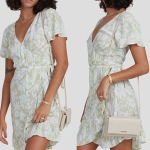 Billabong honeydew wrap dress sage green romantic ruffle beach fairycore S/8